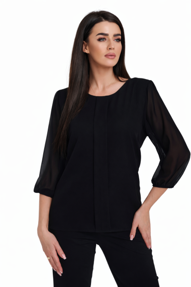 Bluzka damska z plisą wizytowa POLSKI PRODUCENT duże rozmiary - czarna